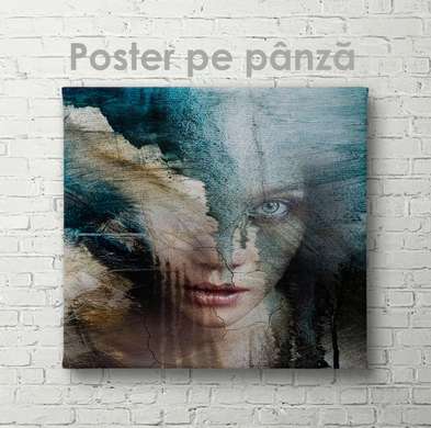 Poster - Portret abstract al unei fete, 100 x 100 см, Poster inramat pe sticla