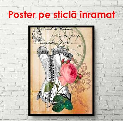 Постер - Корсет с розовым цветком, 100 x 100 см, Постер в раме, Прованс