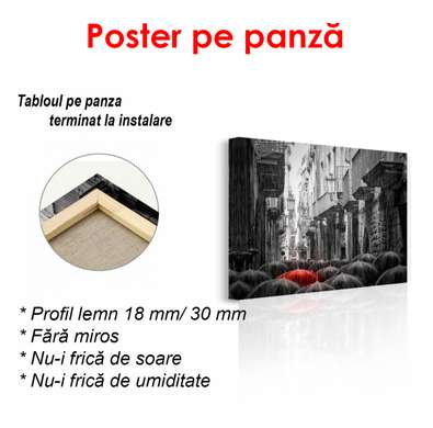 Постер - Красный зонт в черно белом городе, 90 x 60 см, Постер в раме, Черно Белые