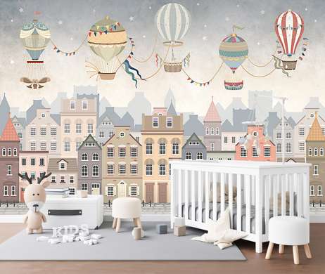 Nursery Wall Mural - Houses and balloons