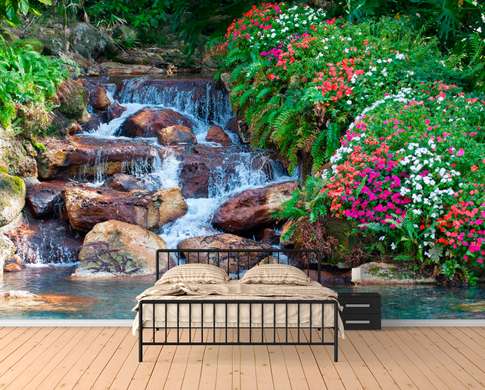 Wall Mural - Small waterfall in the garden
