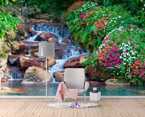 Фотообои - Маленький водопад в саду
