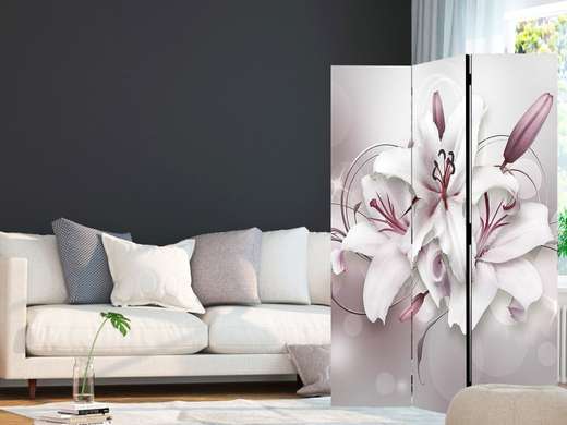 Ширма - Белые лилии с фиолетовыми орнаментами, 7