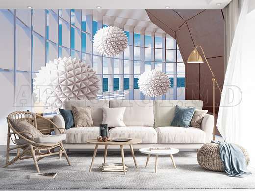 Wall Mural - Windows overlooking and 3D Spheres