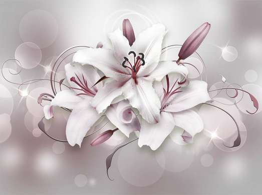 Screen - White lilies with purple ornaments, 7