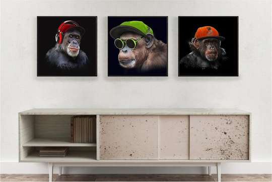 Постер - Гламурные обезьяны, 80 x 80 см, Постер на Стекле в раме