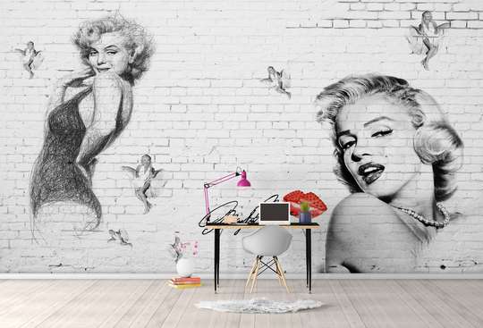 Wall Mural - Marilyn Monroe on the background of a brick wall.