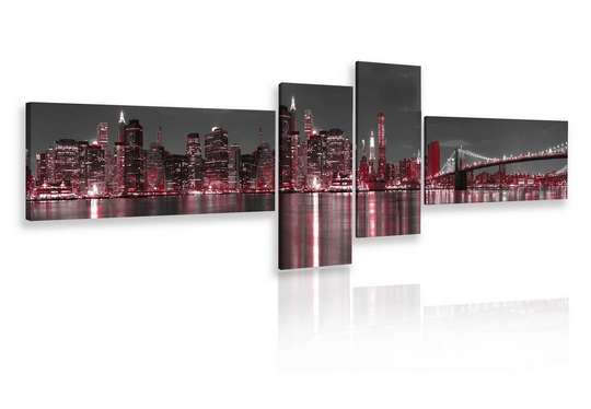 Tablou Pe Panza Multicanvas, Oraș în lumini roșii, 220 x 81,5, 220 x 81,5