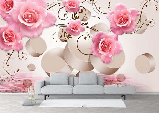 3Д Фотообои - Розовые розы на 3Д фоне