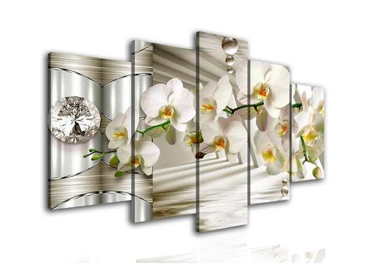 Tablou Pe Panza Multicanvas, Orhidee albă pe fundalul 3D, 108 х 60