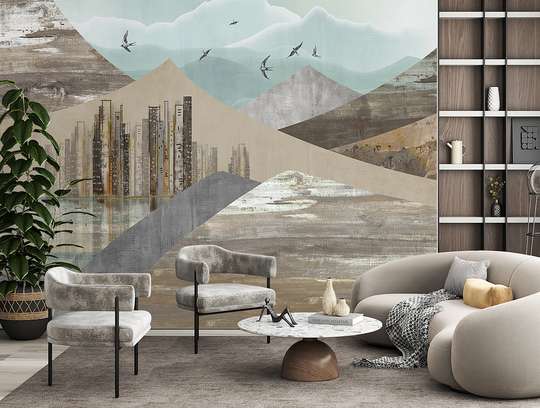 Wall mural - Rural and mountain landscape in boho style