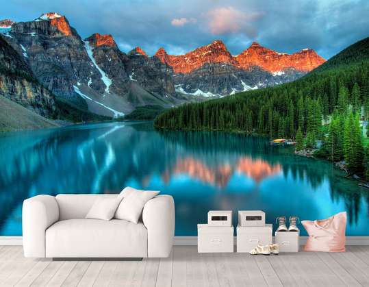 Wall Mural - Landscape with hills and lake
