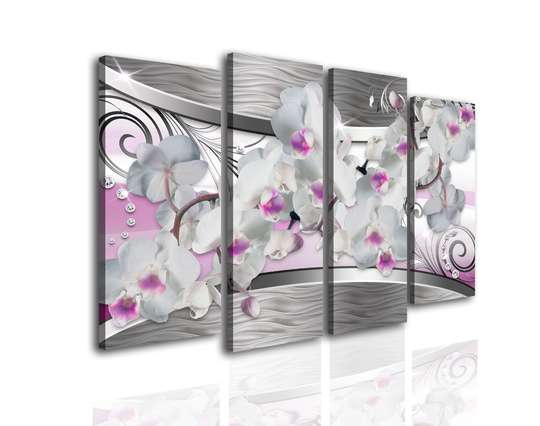 Modular picture, Orchid on a silver background., 198 x 115