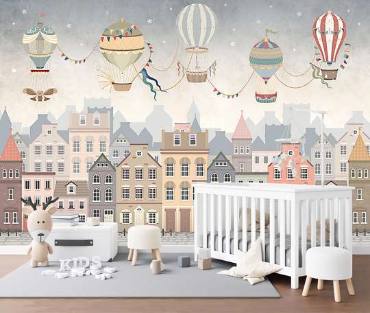 Nursery Wall Mural - Houses and balloons
