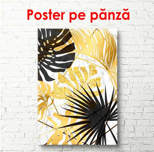 Poster - Grădină tropicală în culori aurii 3, 60 x 90 см, Poster înrămat, Glamour