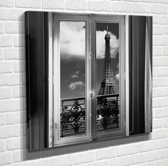 Poster, Black white window in the interior, 100 x 100 см, Framed poster