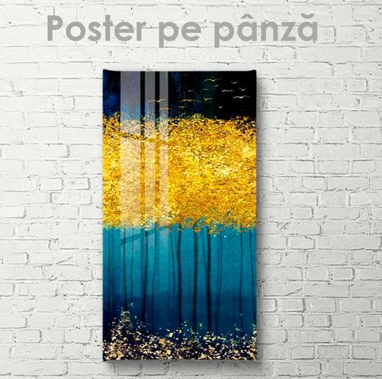 Постер - Нежный пейзаж с золотыми нотками, 30 x 60 см, Холст на подрамнике, Абстракция