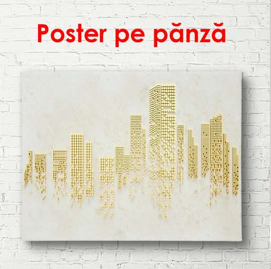 Poster - Orașul abstract în tonuri aurii, 90 x 60 см, Poster înrămat, Abstracție