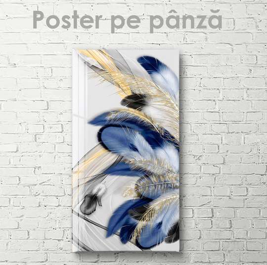Poster - Blue feathers, 30 x 60 см, Canvas on frame