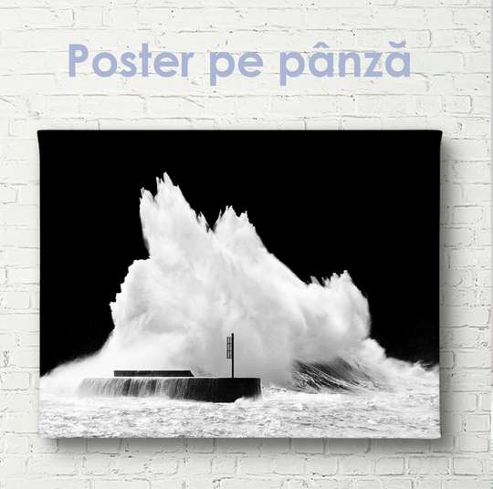 Poster - Big wave hits the rock, 45 x 30 см, Canvas on frame