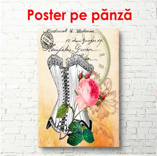 Poster - Corset with pink flower, 100 x 100 см, Framed poster