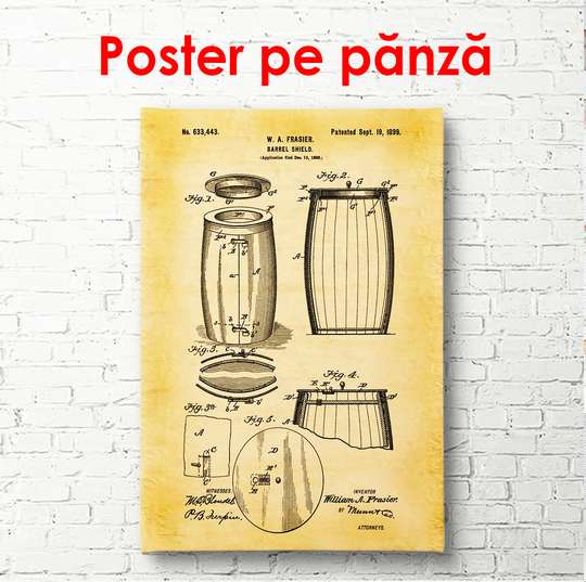 Постер - Чертеж бочки для вина, 60 x 90 см, Постер в раме