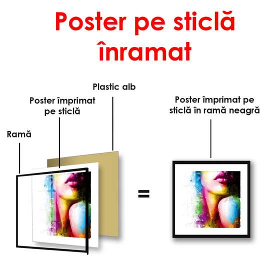 Постер - Разноцветный портрет девушки, 100 x 100 см, Постер в раме, Абстракция