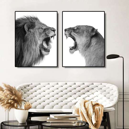Poster - Lion and Lioness, 60 x 90 см, Framed poster on glass