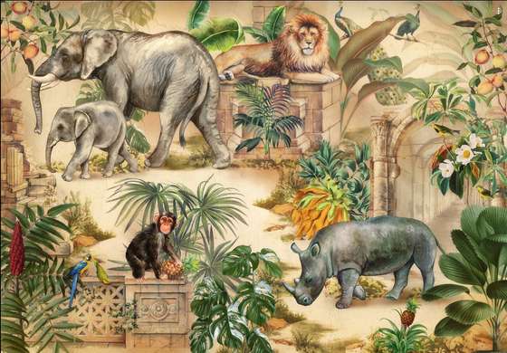 Wall Mural - African animals on a sandy background