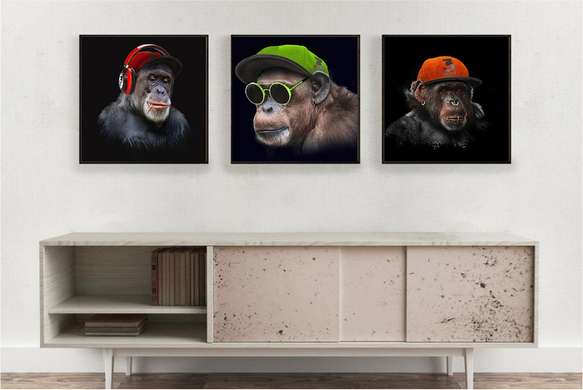 Постер - Гламурные обезьяны, 80 x 80 см, Постер на Стекле в раме, Наборы
