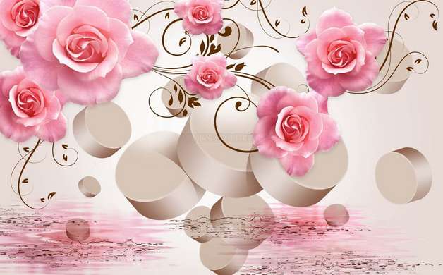 3D Wallpaper - Pink roses on a 3D background