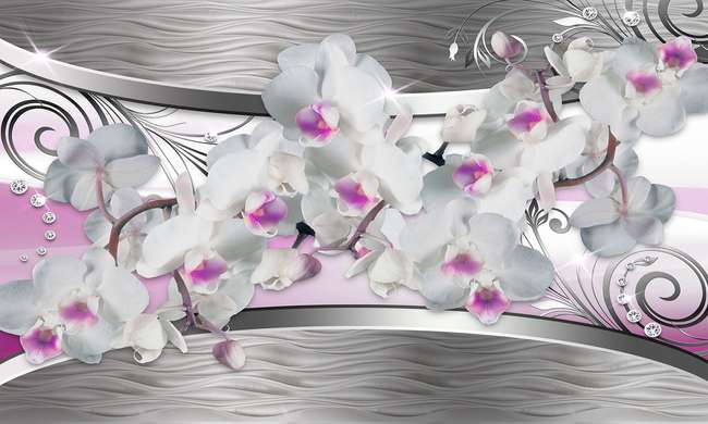 Modular picture, Orchid on a silver background., 198 x 115