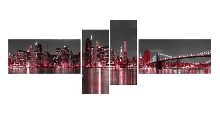 Модульная картина, Ночной город в красных огнях, 220 x 81,5, 220 x 81,5