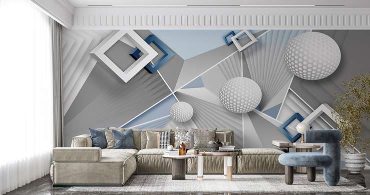 3D wallpaper - Geometric shapes in blue gray shades