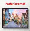 Постер - Сказочный город на фоне фиолетового заката, 90 x 60 см, Постер в раме, Города и Карты