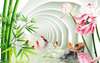 3D Wallpaper - Arched tunnel with lotus flowers and bamboo branches