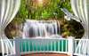 Фотообои - Прекрасный водопад в зеленом лесу с птичками