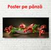 Poster - Red tulips on the table in a vase, 90 x 45 см, Framed poster