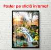 Poster - Summer morning in the park with a waterfall, 60 x 90 см, Framed poster, Nature