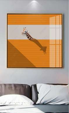 Постер, Минималистичный постер с жирафом, 40 x 40 см, Холст на подрамнике, Животные