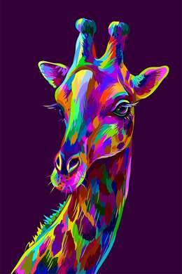 Poster, Multicolored giraffe, 60 x 90 см, Framed poster on glass
