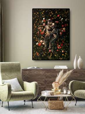 Poster - Romantic couple rest among flowers, 30 x 45 см, Canvas on frame