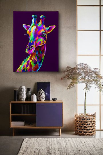 Poster, Girafă multicoloră, Panza pe cadru