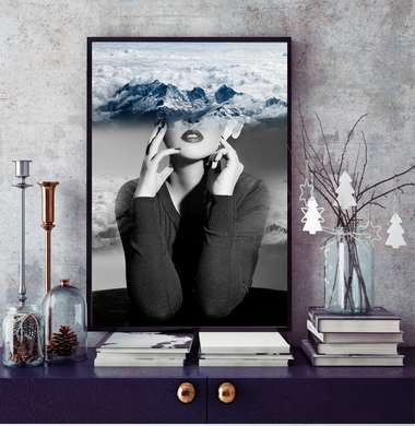 Poster - Portretul unei fete în nori, 60 x 90 см, Poster înrămat, Glamour