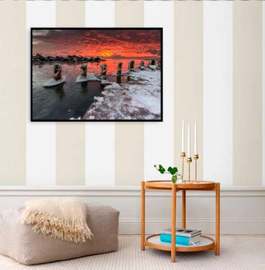 Poster - Un apus de soare stacojiu într-o seară de iarnă, 45 x 30 см, Panza pe cadru, Natură