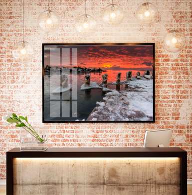 Poster - Scarlet sunset on a winter evening, 45 x 30 см, Canvas on frame
