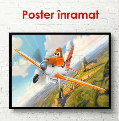 Poster - Avionul amuzant pe cer, 90 x 60 см, Poster inramat pe sticla, Pentru Copii