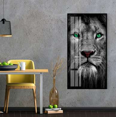 Постер, Грациозный Лев, 45 x 90 см, Постер на Стекле в раме, Животные