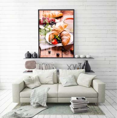 Poster - Real french breakfast, 30 x 45 см, 45 x 90 см, Framed poster on glass, Food and Drinks