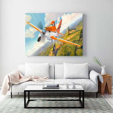 Poster - Avionul amuzant pe cer, 90 x 60 см, Poster înrămat, Pentru Copii
